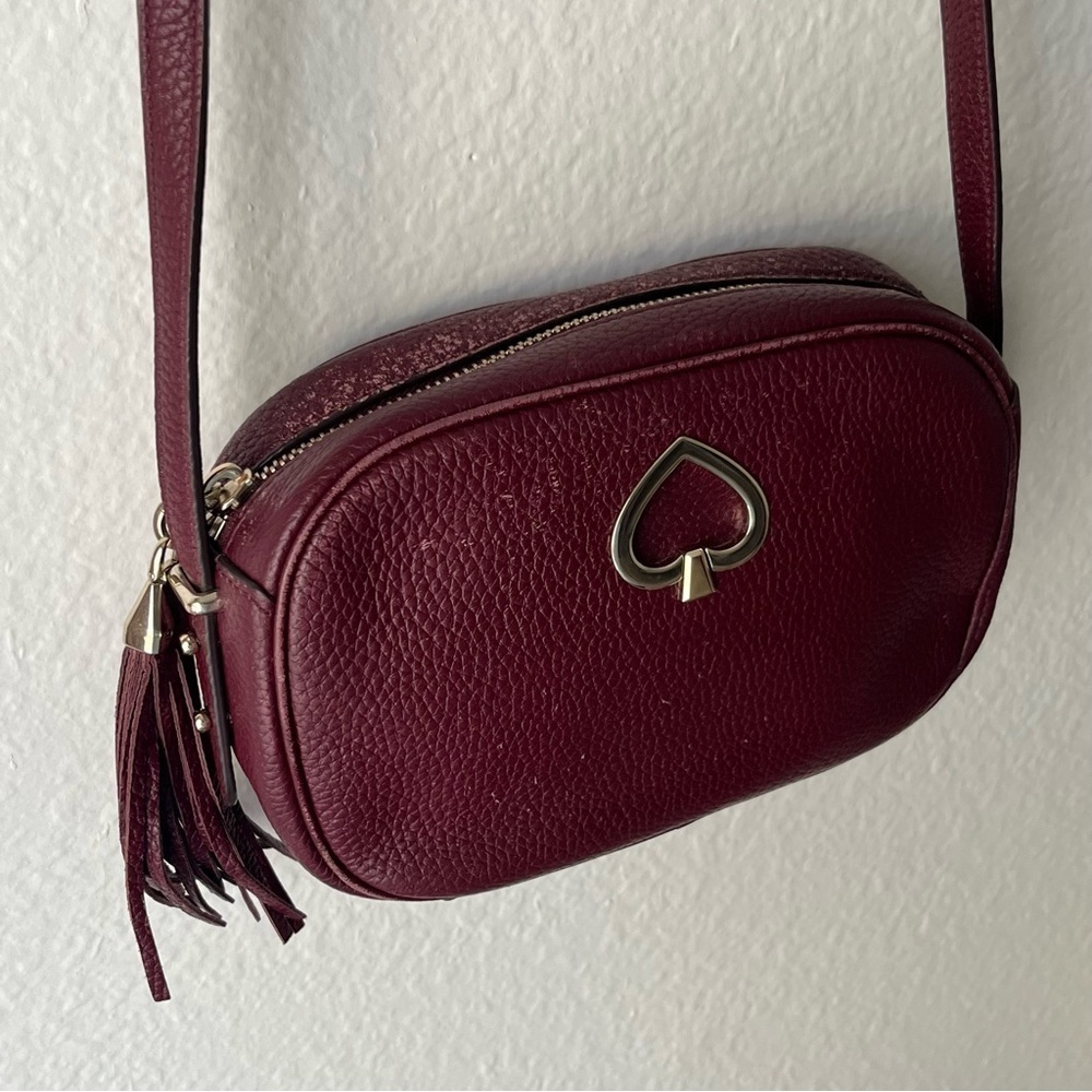 Kate Spade Pebbled Leather Crossbody Should Purse Bag-Burgundy/Maroon-Preppy-Wmn - Picture 2 of 15